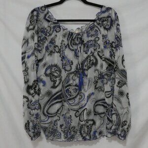 Y2K - LOVESTITCH | medium | Paisley Print Bohemian Blouse | Lace Up Neck